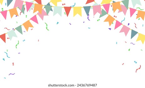 birthday, party, anniversary, holiday decoration elements bunting paper flags and confetti. baby, easter