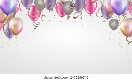 birthday party background frame balloons Happy vector Celebration party banner foil confetti