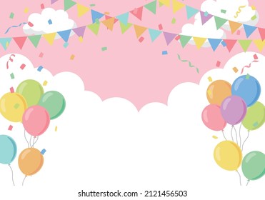 Birthday party background frame with flags and balloons