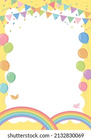 Birthday party background frame with flags and balloons