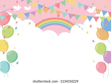 Birthday party background frame with flags and balloons