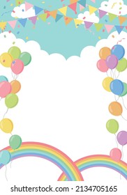 Birthday party background frame with flags and balloons