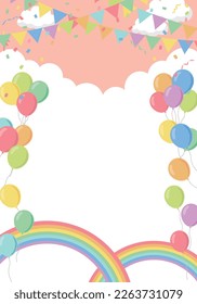Marco de fondo de la fiesta de cumpleaños con banderas y globos