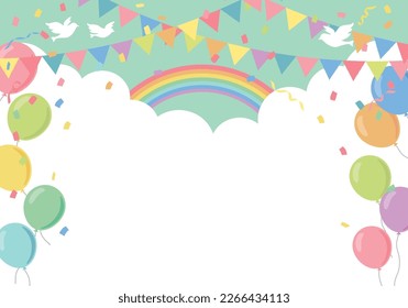 Birthday party background frame with flags and balloons