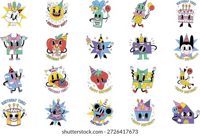 Geburtstagsparty und Ballons Illustrationen Vektorgrafik. Entwurfsvorlage für Illustrationssymbole für Web Mobile UI-Element.