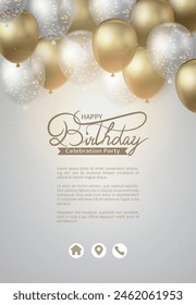 Birthday party balloons vector background design. Decorative elements with balloons and confetti for birthday party poster design.