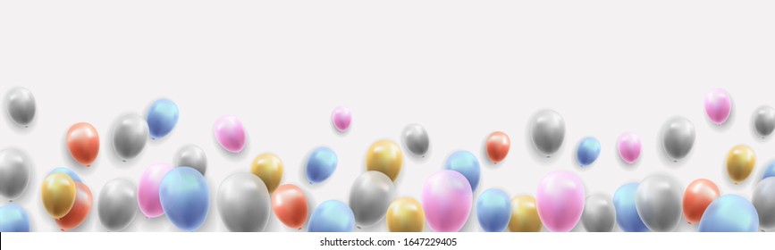 Birthday Party Banner Background with Balloons on White Background