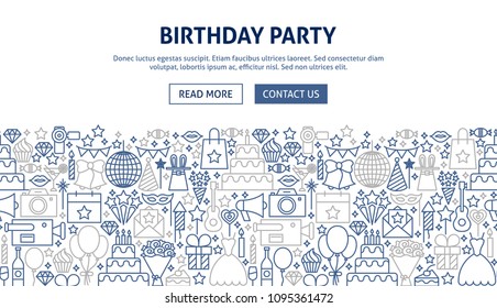 Birthday Party Banner Design. Vector Illustration of Line Web Concept.