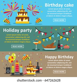 Birthday party banner horizontal concept set. Flat illustration of 3 birthday party vector banner horizontal concepts for web