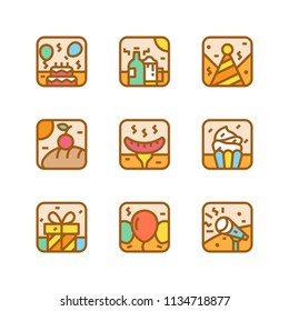 birthday party and bbq with food and beverage icon set, suitable with your party content, vector isolated