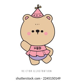 birthday party bear, vector illustration