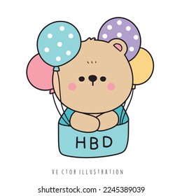 birthday party bear, vector illustration