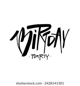 Birthday party black color typography font text. Holiday celebration phrase vector art.