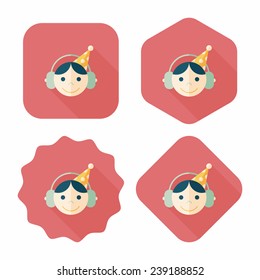Birthday party boy flat icon with long shadow, eps10