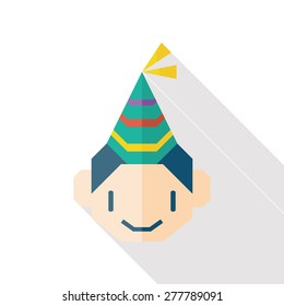 Birthday party boy flat icon with long shadow