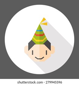 Birthday party boy flat icon with long shadow