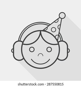 Birthday party boy flat icon with long shadow, line icon