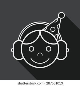 Birthday party boy flat icon with long shadow, line icon