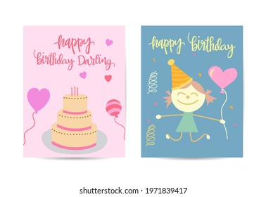 Birthday party brochure templates set. Flayer, booklet, leaflet concept with flat illustrations. Anniversary celebration invitation with text space