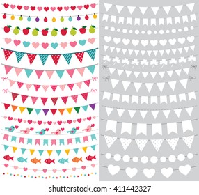 Birthday and party bunting banners, vector set with blank templates