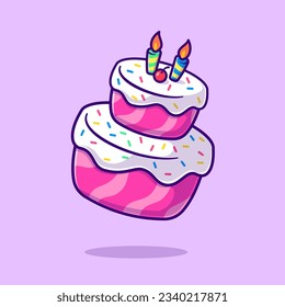 Birthday Party Cake Cartoon Vector Icon Illustration. Food Holiday Icon Concept Isolated Premium Vector. Flat Cartoon Style