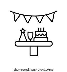 Birthday Party cake and decoration line icon