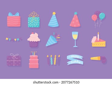 birthday party cake, gifts icons