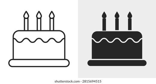 Birthday Party Cake icon representing birthday celebrations, festive events, candles, party decorations, and special occasions. This editable vector icon is ideal for greeting cards, party invitations, event planning, celebration websites, and mobile applications.