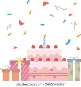 Birthday party cake and presents illustration icon