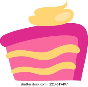 Birthday party cake slice, illustration, vector on white background.