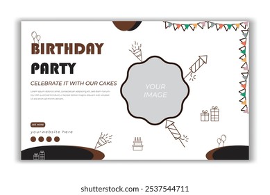 modelo de banner de postagem de bolo de festa de aniversário nas mídias sociais