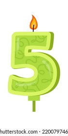 Birthday Party Candle with Number Five. Vector illustration