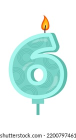 Birthday Party Candle with Number Six. Vector illustration