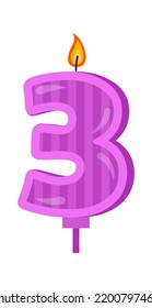 Birthday Party Candle with Number Three. Vector illustration