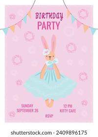 Birthday party card design with rabbit