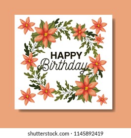 birthday party card with floral frame