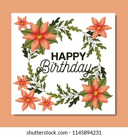 birthday party card with floral frame