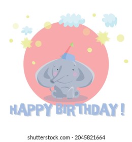 birthday party card for girl with cute elephant