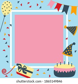 Birthday and party card in square vector