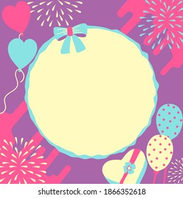 Birthday and party card in square vector illustration circle frame