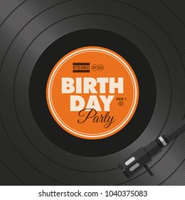 Birthday party card. Vinyl illustration background, vector design editable.