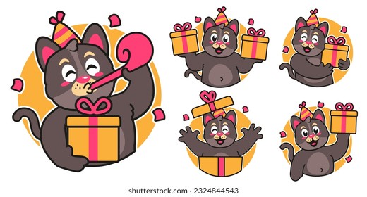 Birthday party cat cartoon sticker
