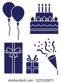 Birthday, Party celebration icons silhouette vector design