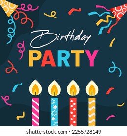 Birthday party, celebration social media posts template, greetings card, poster, buner. Flat vector illustration