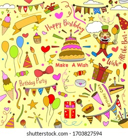 birthday party color doodle illustration