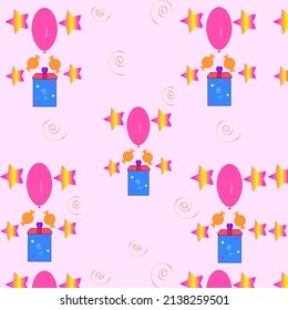 Birthday party colorful clipart pattern with giftbox, chocolate, Balloon and star for label, card sticker, banner.