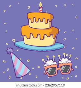 Birthday Party Decoration Cartoon Vector Art