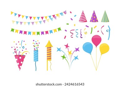 Birthday party design elements set. Congratulation and surprise concept.