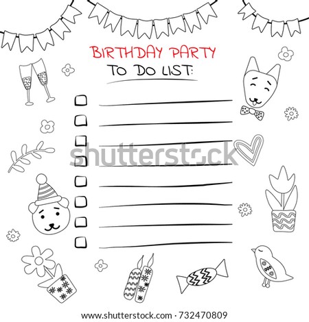 birthday party do list black white stock vector royalty free