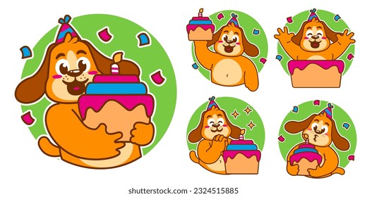 Birthday party dog cartoon sticker